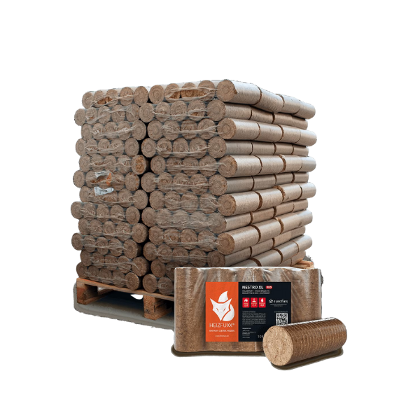 Heizfuxx Nestro XL Rot Hartholzbriketts – 960 kg Palette (96 x 10 kg) Hochverdichtete Kamin & Ofen Briketts