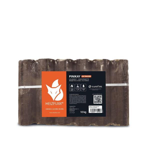 Heizfuxx PiniKay Quadro Hartholzbriketts – 960 kg Palette (96 x 10 kg) Hochverdichtete Vierkant Holzbriketts